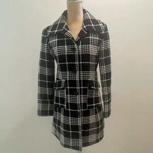Forever 21 Black and White Plaid Pea Coat